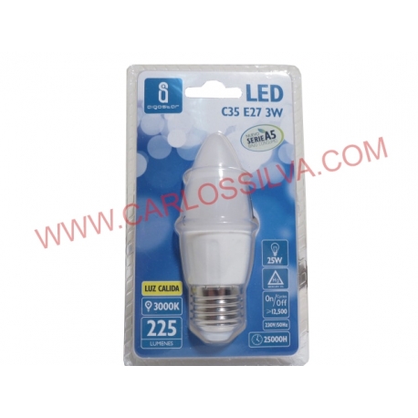 LAMPADA DE LED 4W 30W. 230V. A5 C35 E27 (320 LUMEN 3000K)